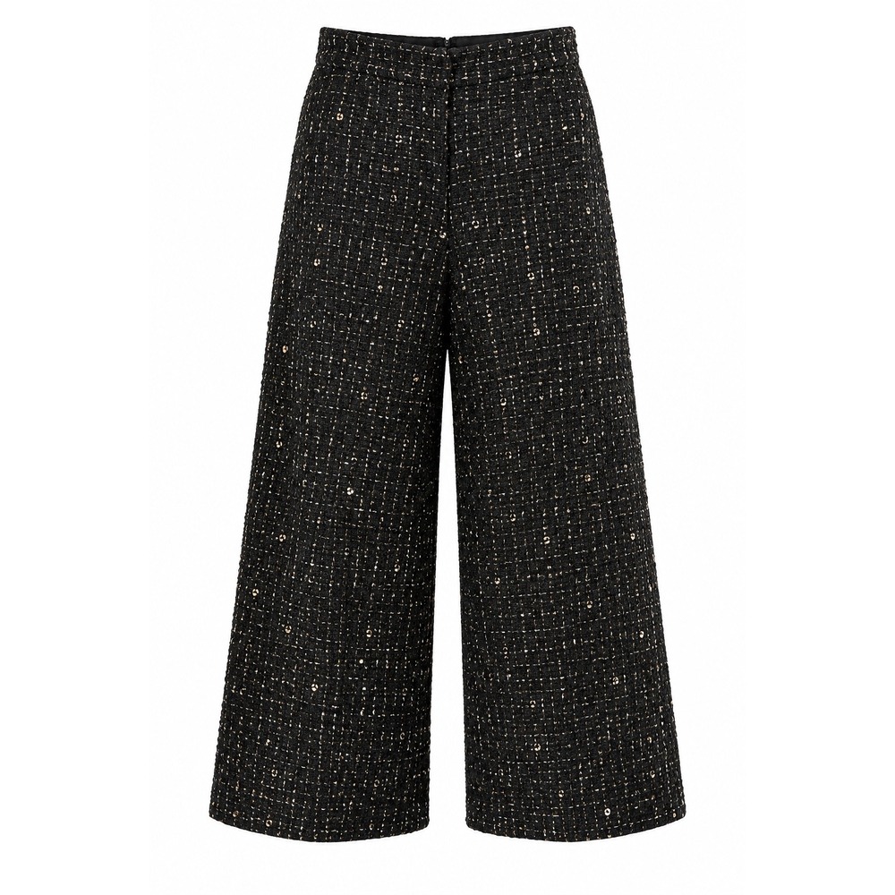 NWOT Free Market Tweed Wide Leg Trousers Black Gold Sequin Metallic High Rise L